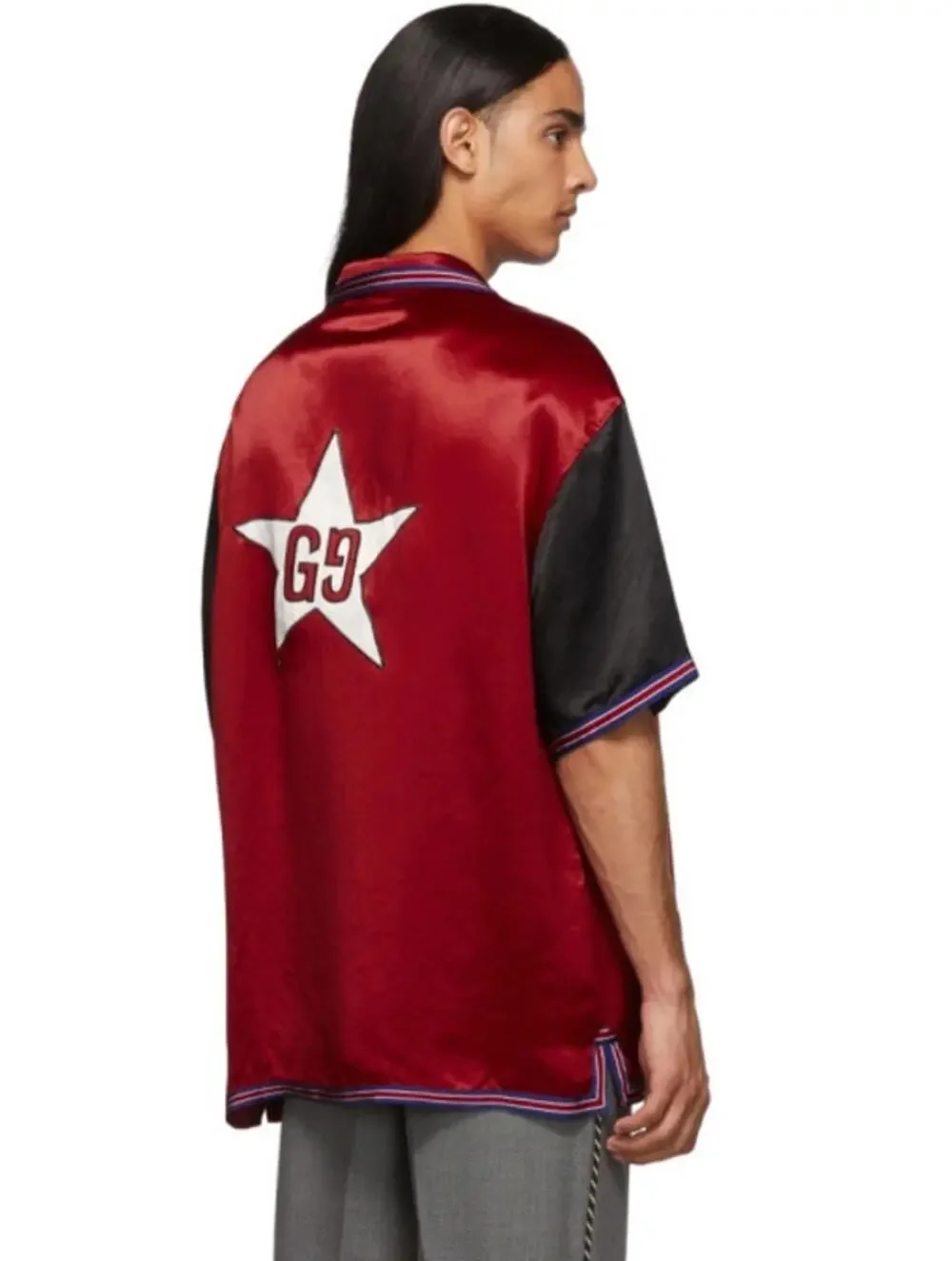 Gucci GG Star Red Black Acetate Short Sleeve Bowling Shirt Mens 48 US 38 Medium